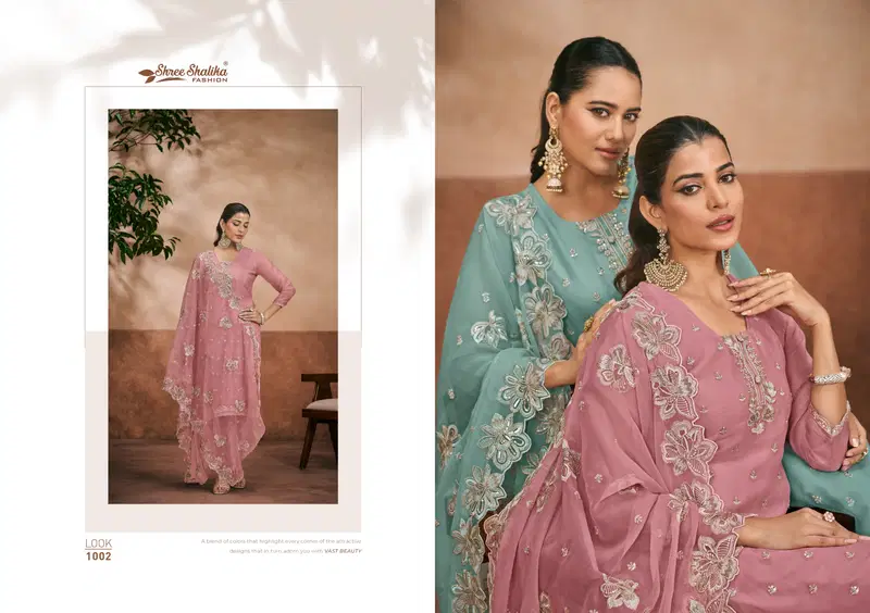 Ruhani By shree Shalika Organza Chiffon Embroidery Dress Material Suppliers In India